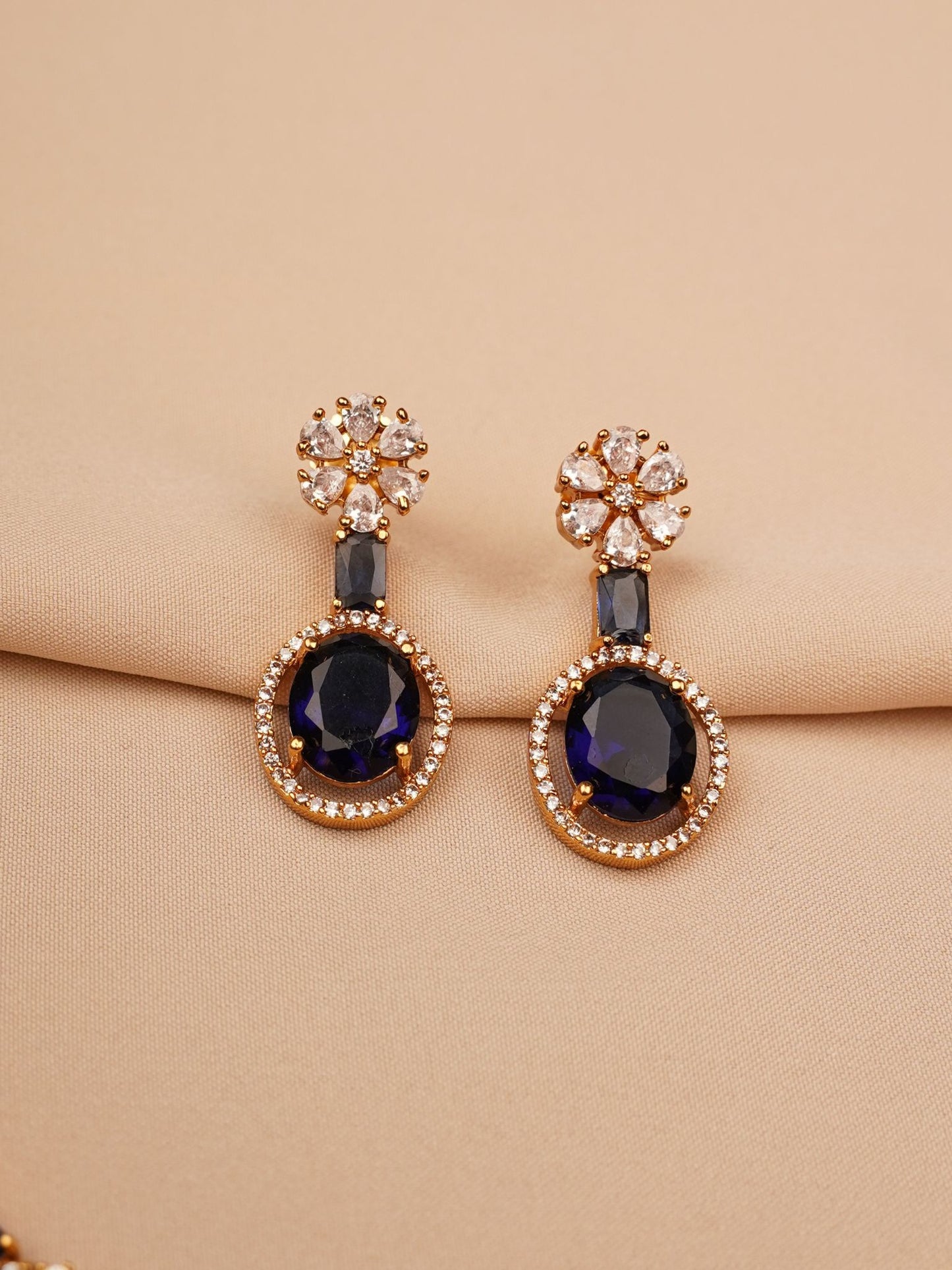 Midnight Sapphire Oval Stone Necklace & Earrings Set