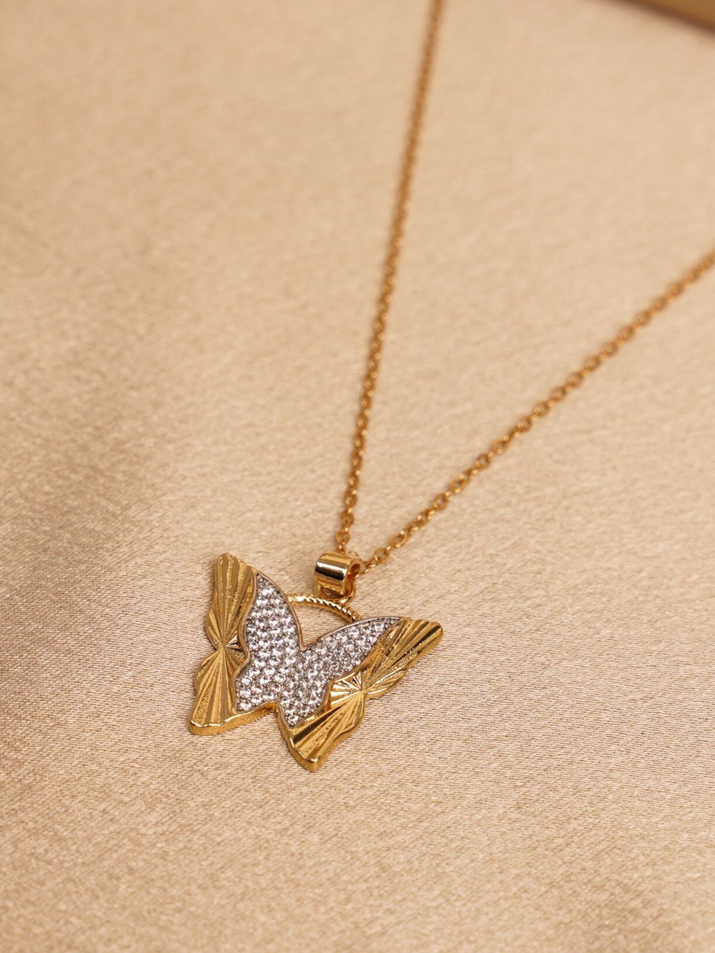 Crystal Wing Butterfly Pendant Necklace