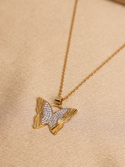 Crystal Wing Butterfly Pendant Necklace
