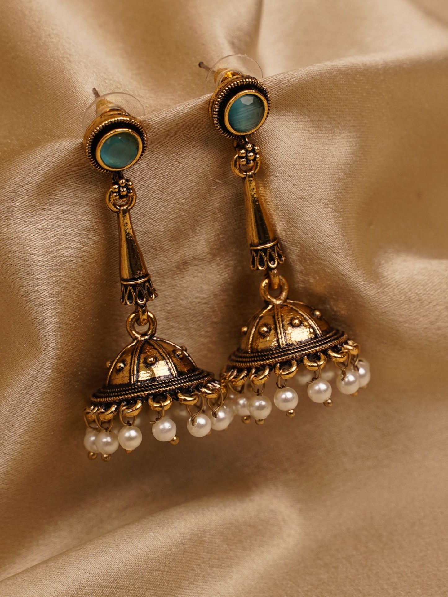Meher Turquoise Pearl Jhumka Earrings