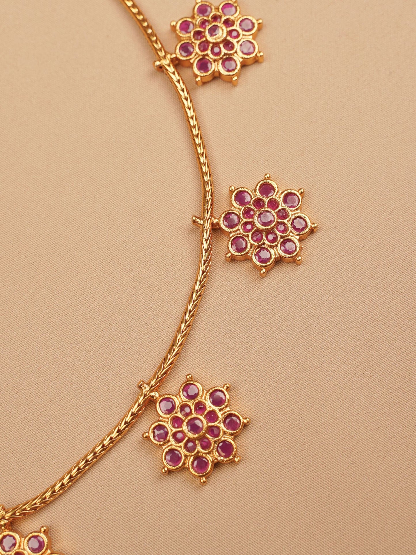 Ruby BlossomCharm Necklace Set