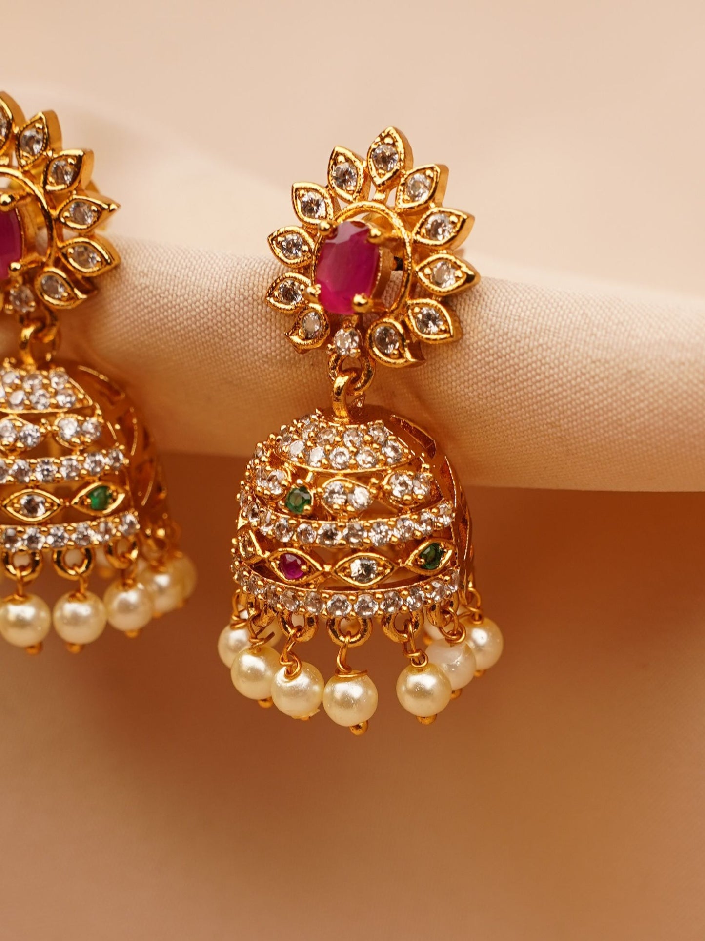 Royal Ruby Floral Jhumka Earrings