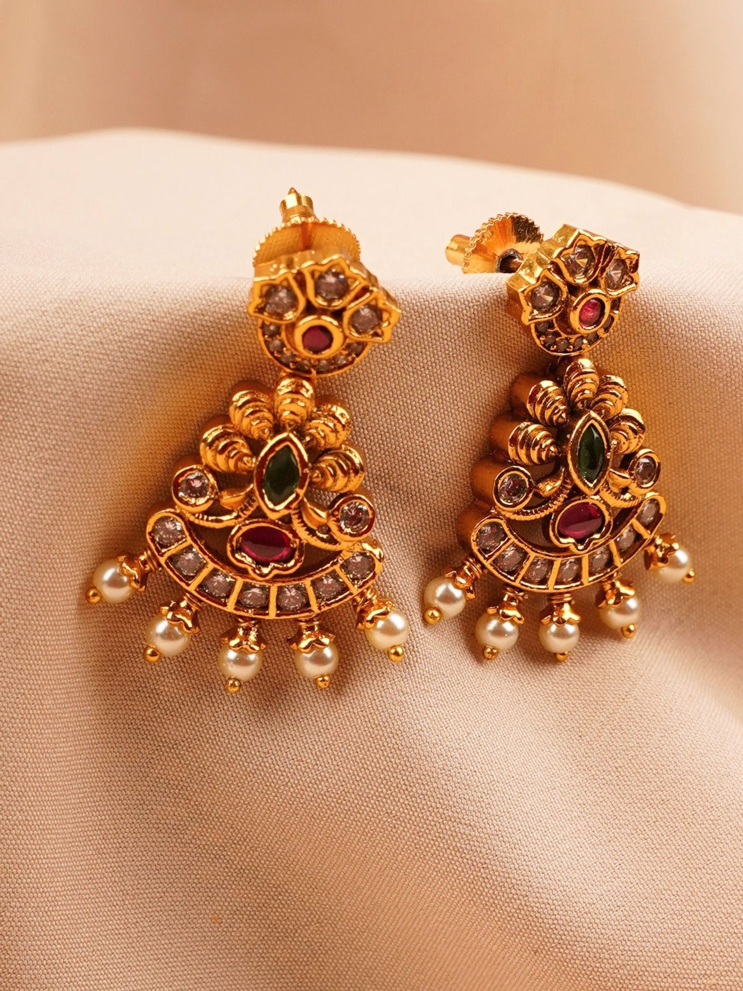Ruby & Emerald Temple Jhumka Earrings