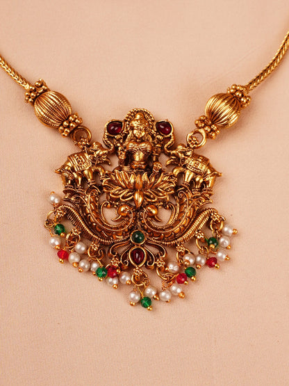 Lakshmi Temple Necklace Set with Ruby