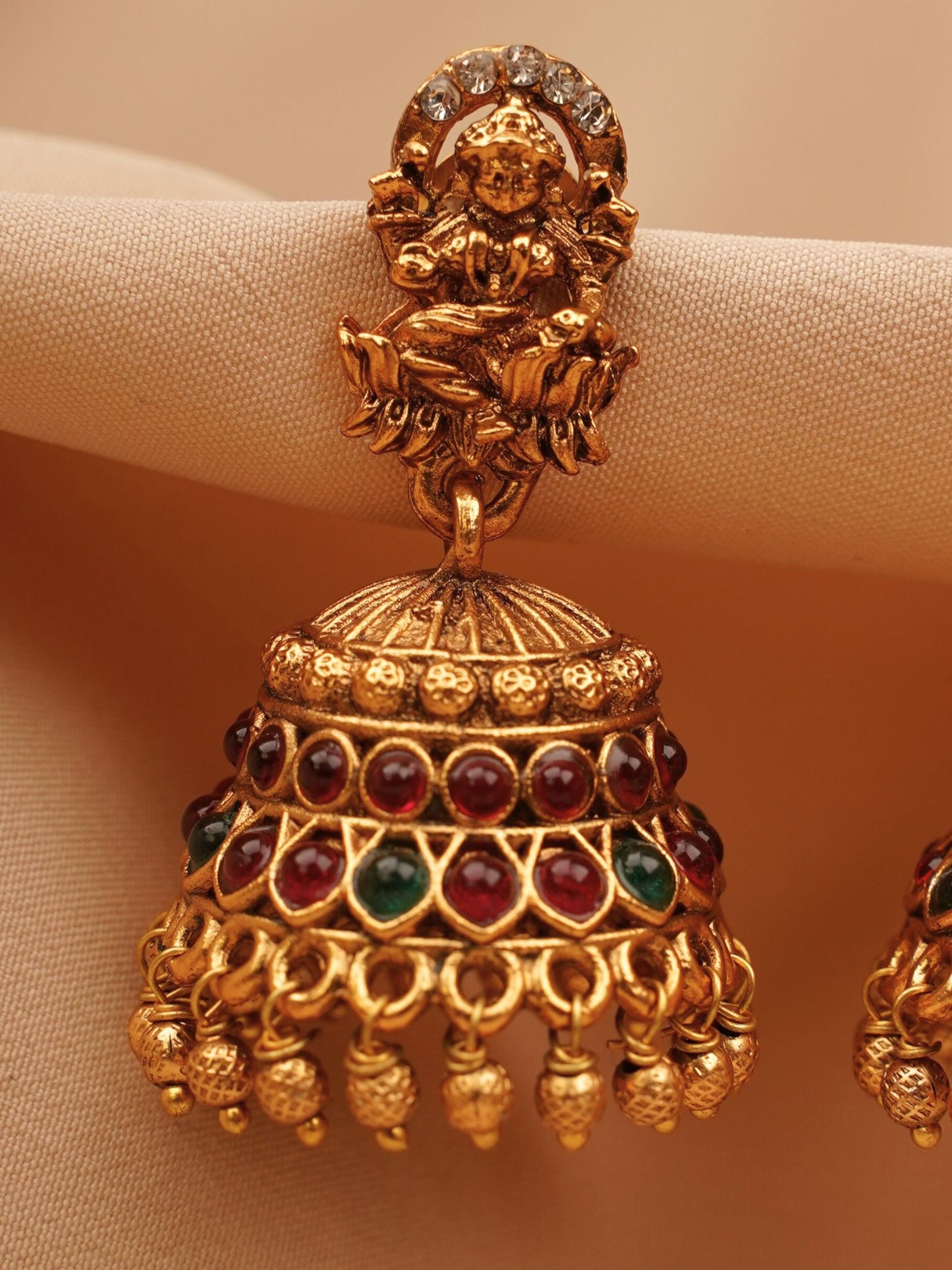Lakshmi Temple Jhumkas with Intricate Carvings