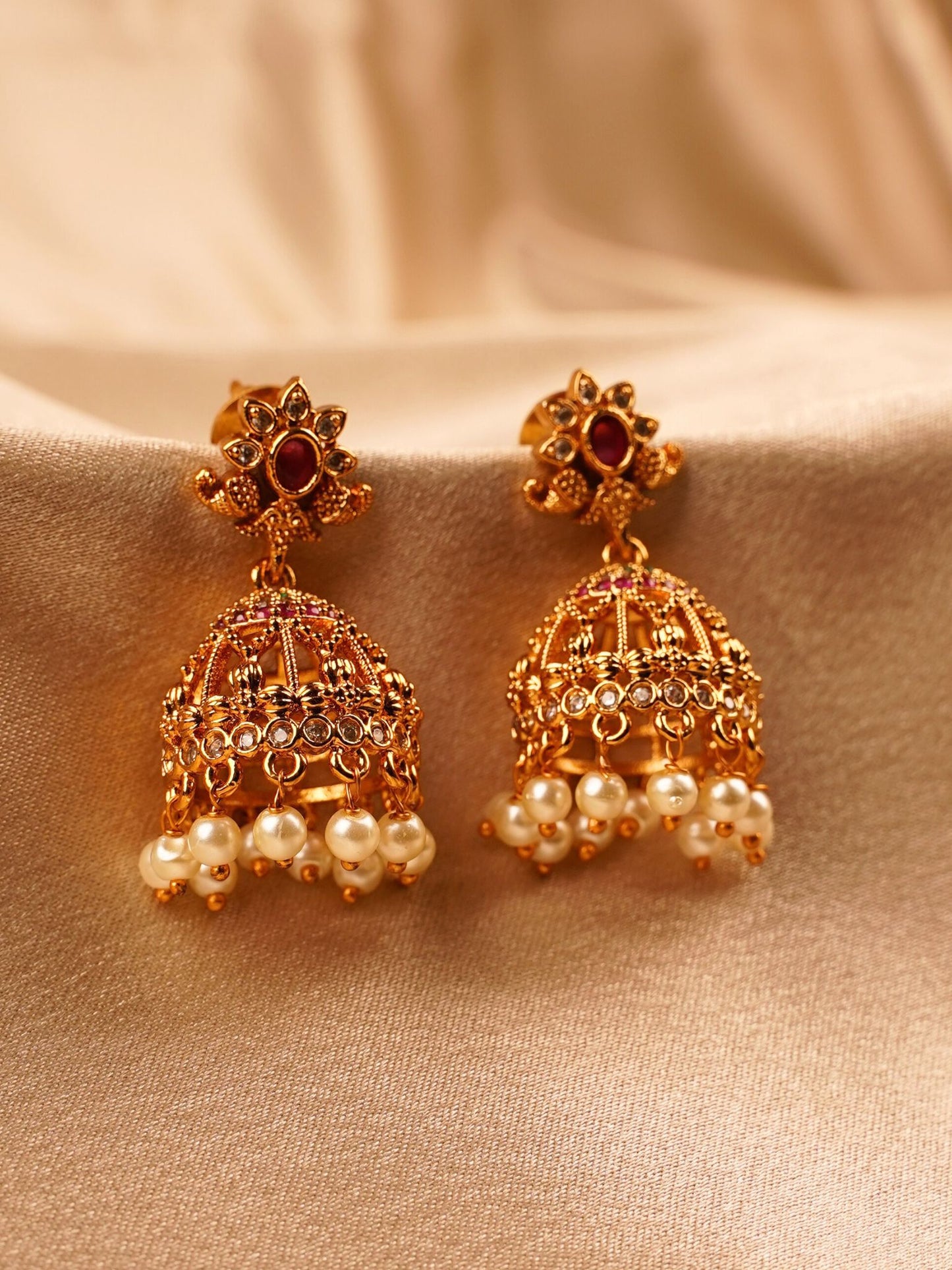 Ruby Floral Temple Jhumka