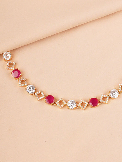 Ruby Red & Crystal Minimal Necklace