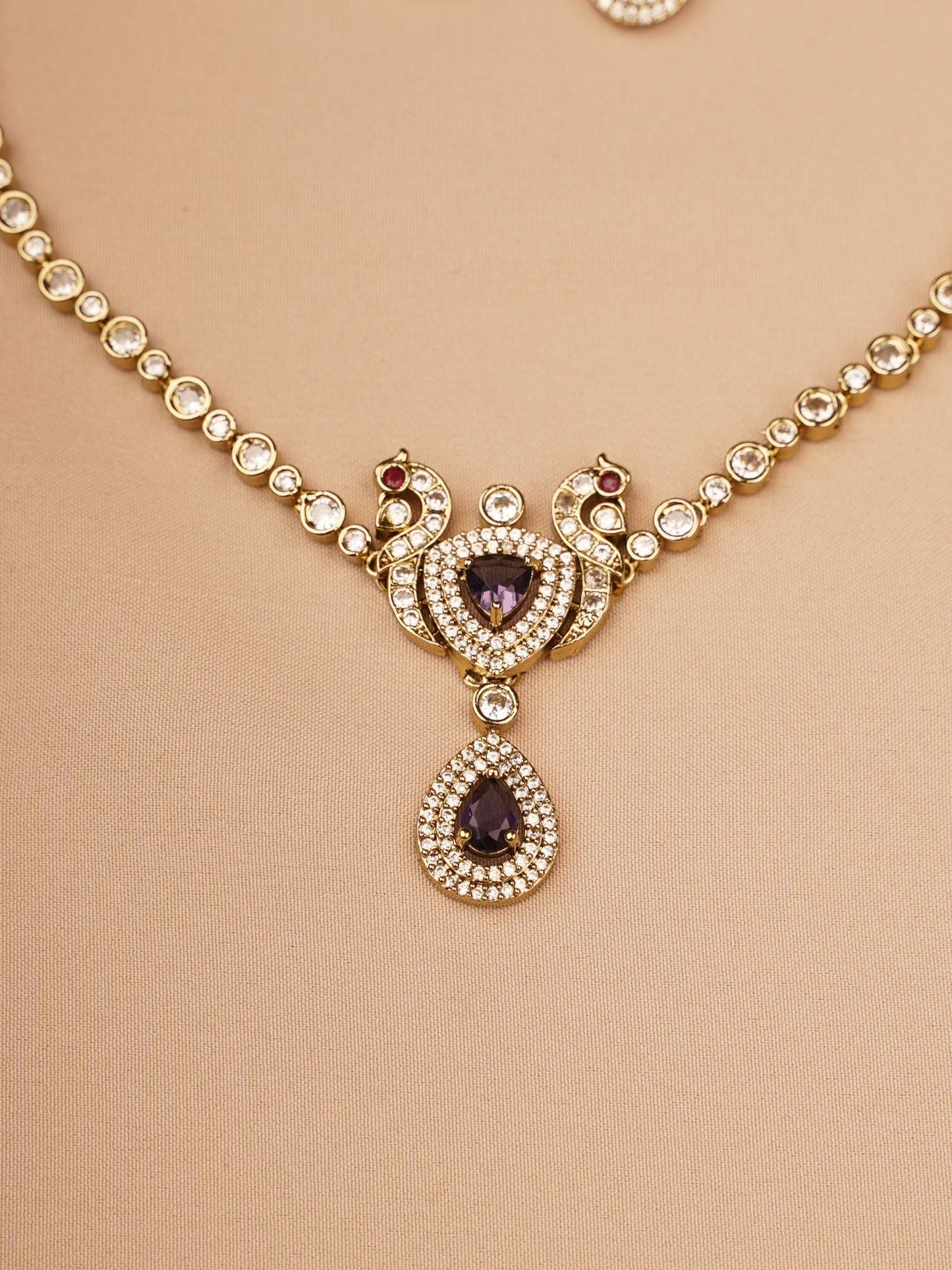 Royal Plum Teardrop Kundan Necklace & Earrings Set