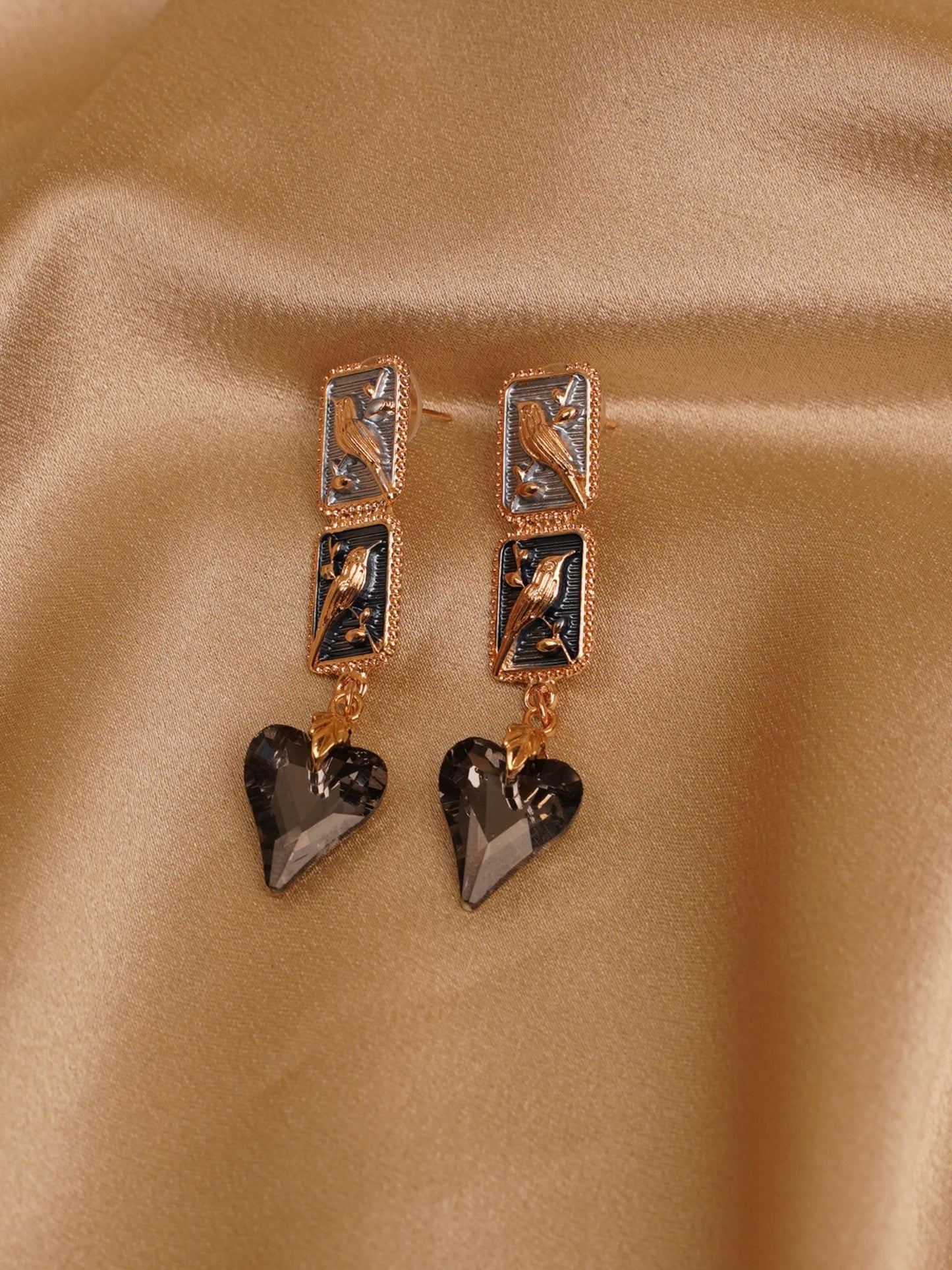 Noir Sparrow Heart Drop Earrings