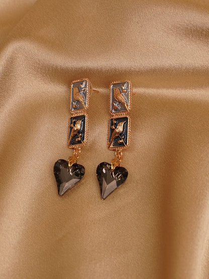 Noir Sparrow Heart Drop Earrings