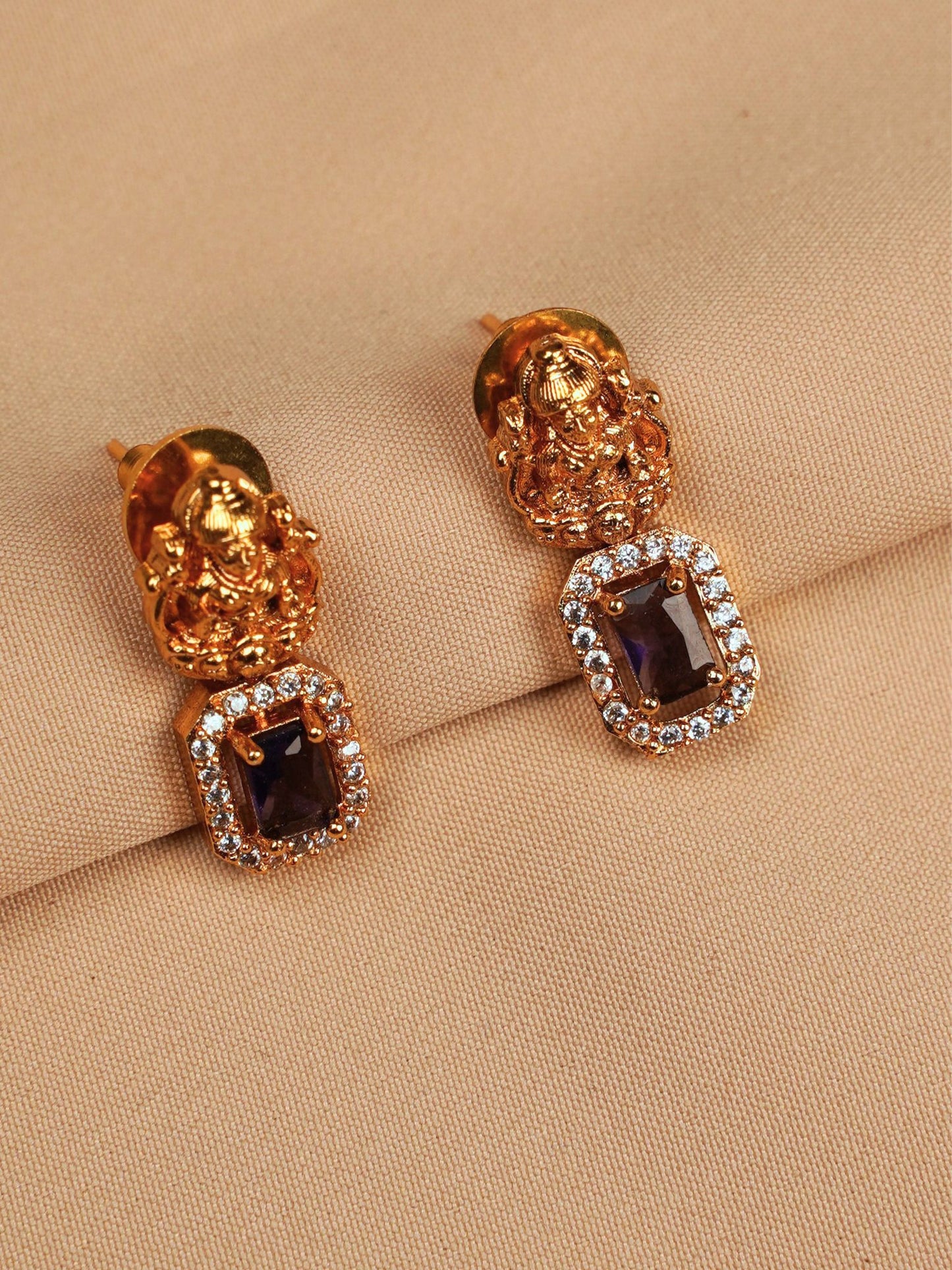 Purple Stone Necklace Set Temple Jewellery