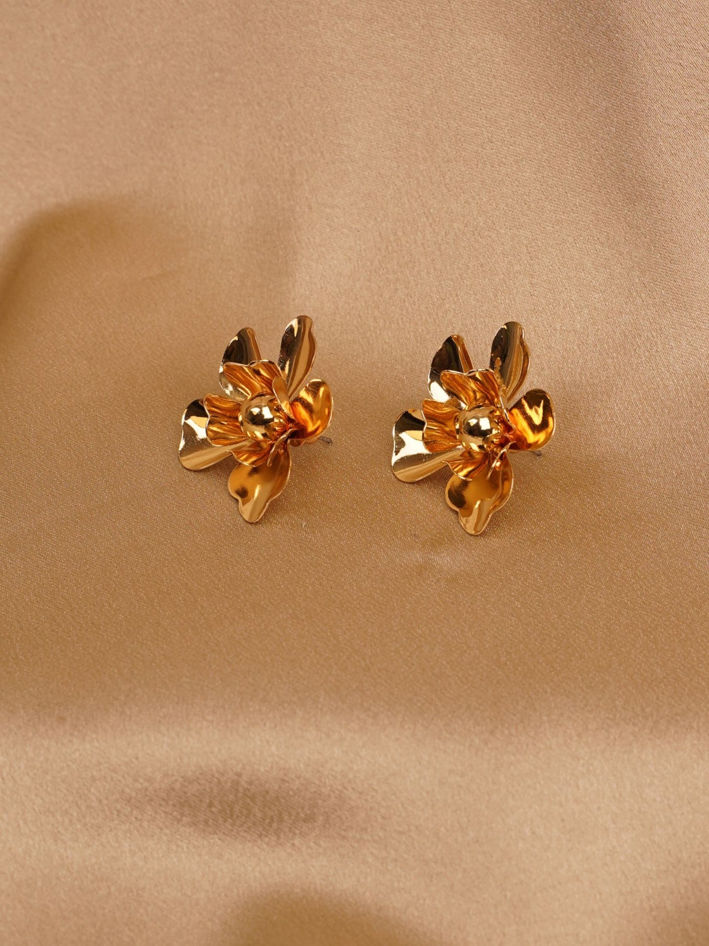 Golden Bloom Sculpted Stud Earrings