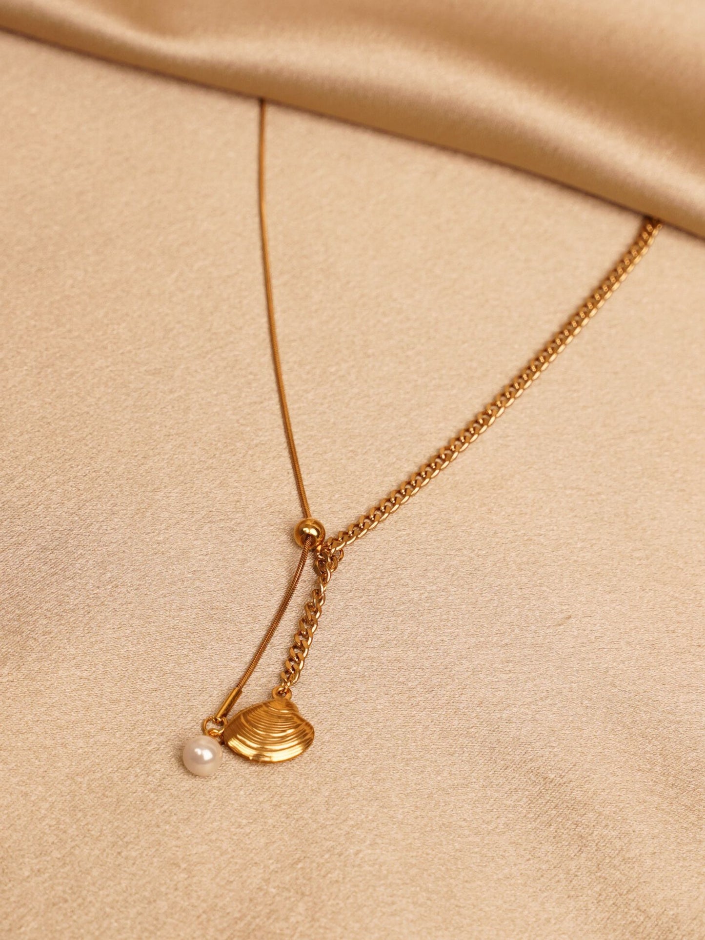 Golden Seashell Drop Necklace