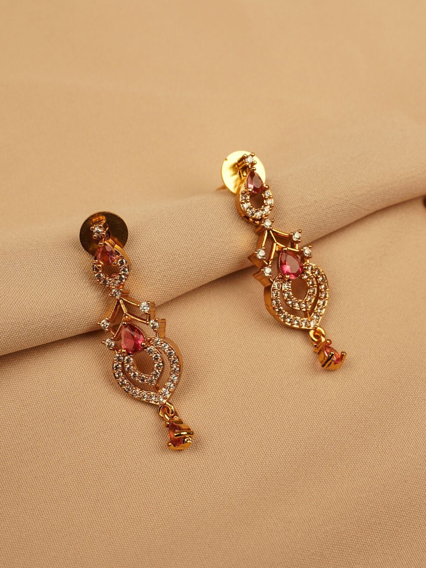 Gold-Plated Ruby Red Necklace Set with Earrings