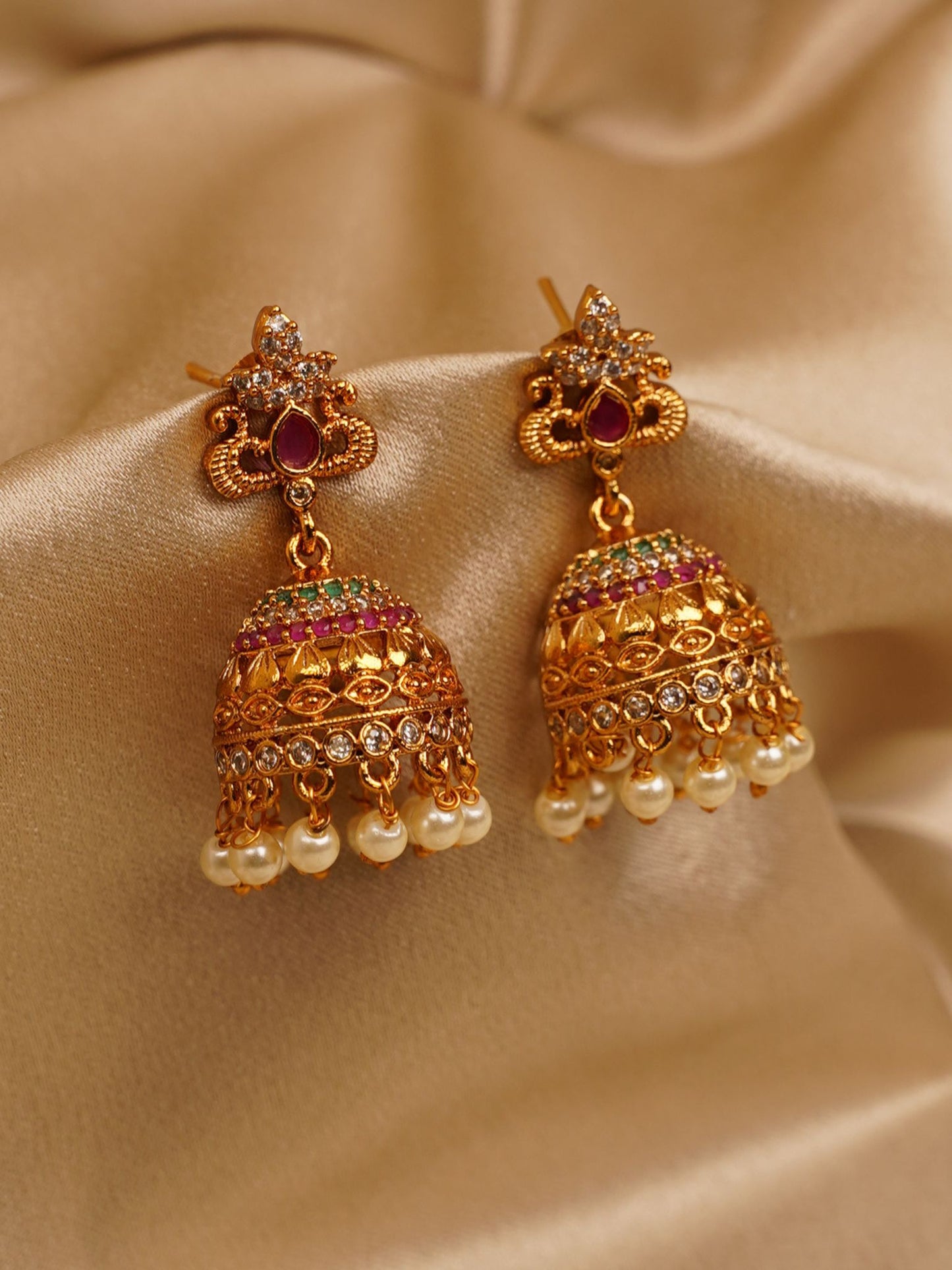 Rajwadi Pearl Jhumka Earrings