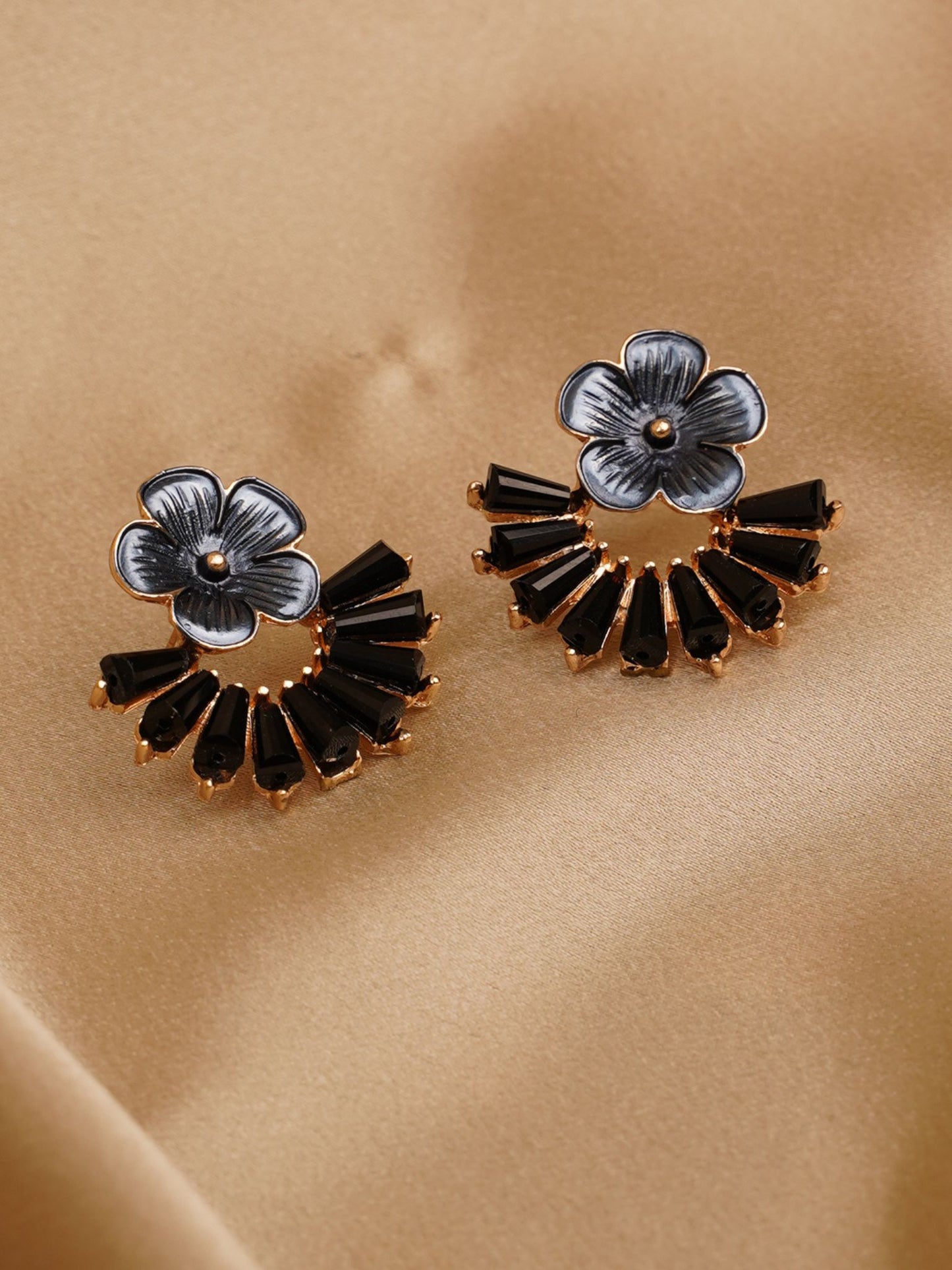 Midnight Bloom Fan Earrings