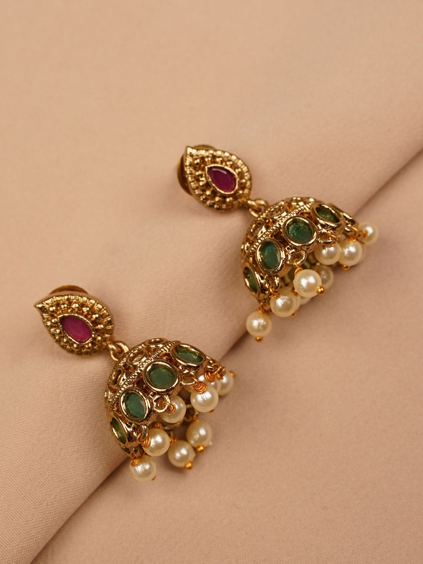 Green Stone Jhumka Necklace Set