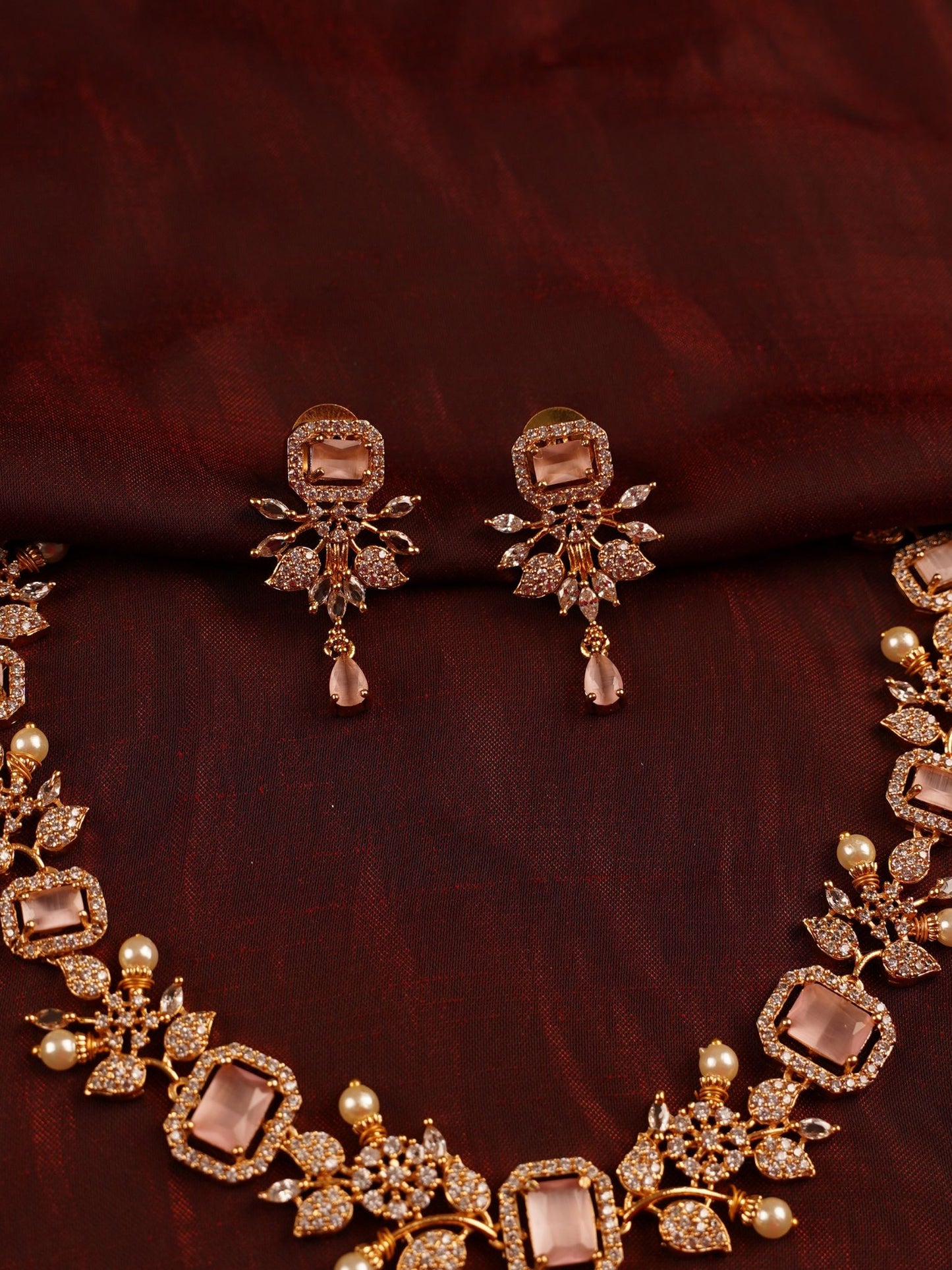 Blush Gold Crystal & Pearl Statement Necklace Set