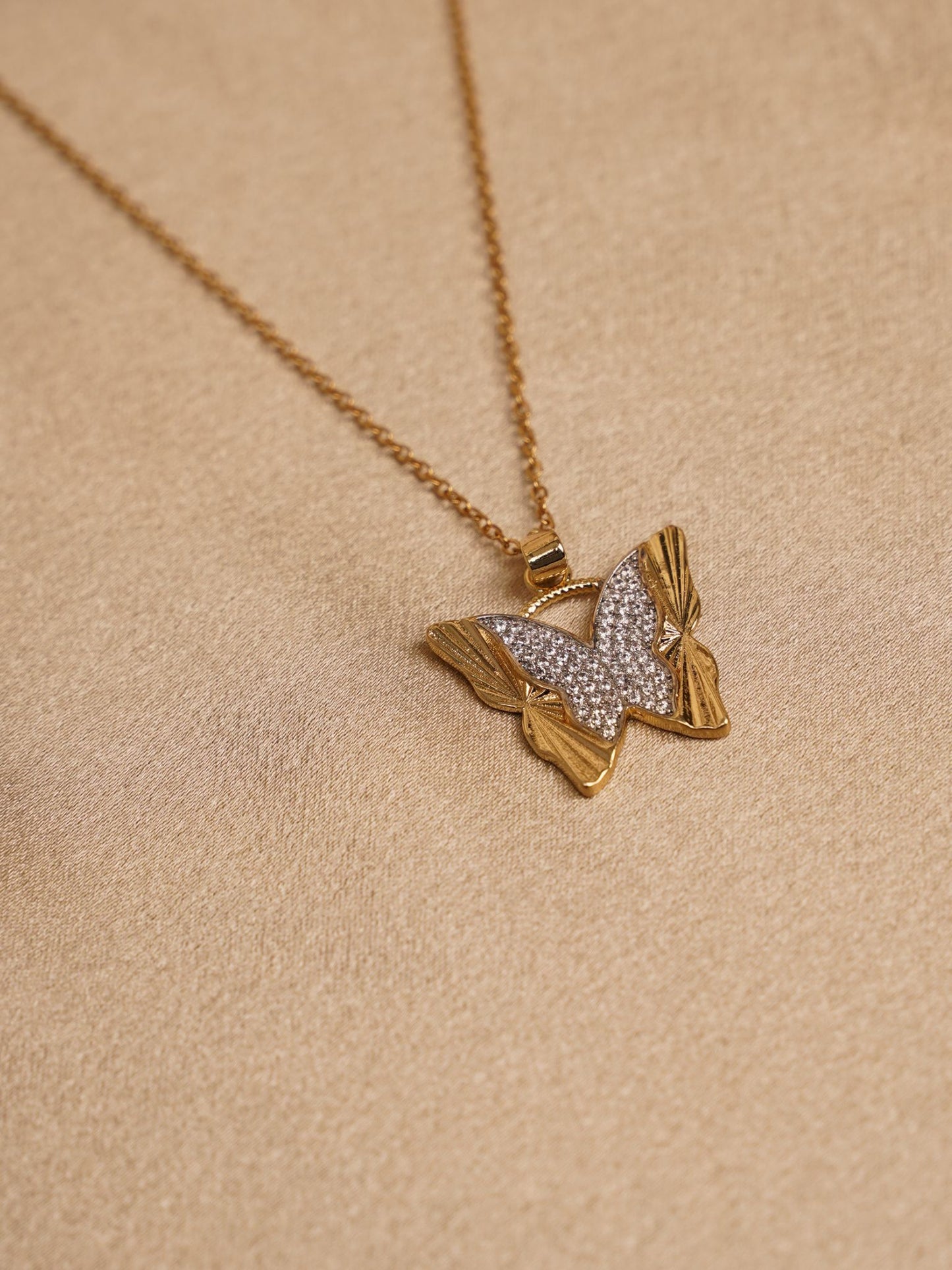 Crystal Wing Butterfly Pendant Necklace