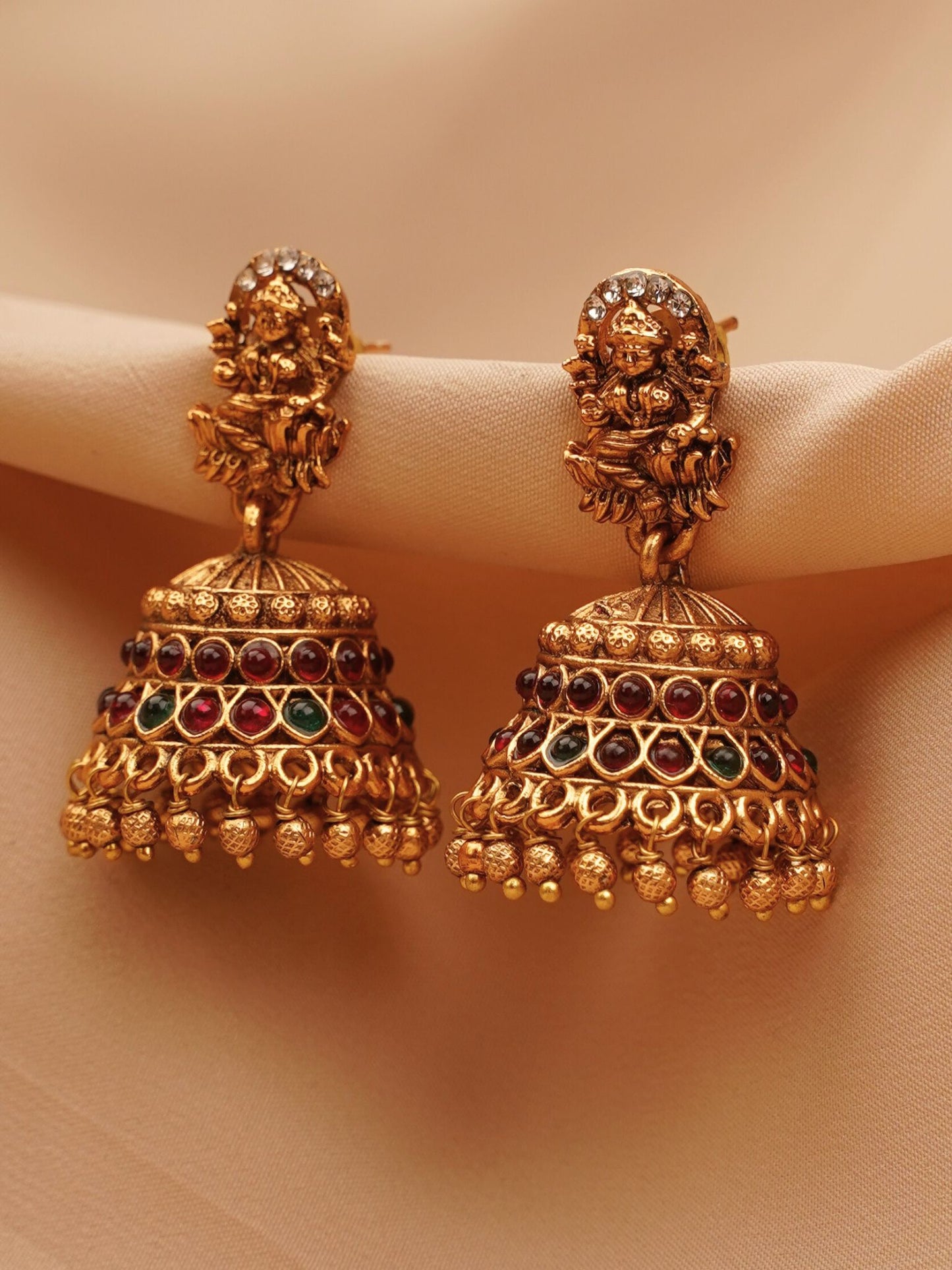 Lakshmi Temple Jhumkas with Intricate Carvings