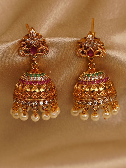 Rajwadi Pearl Jhumka Earrings
