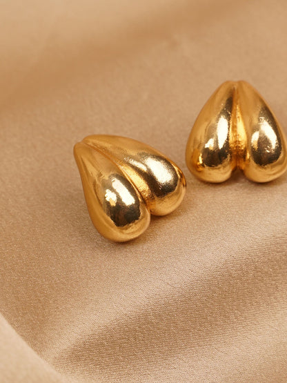 Golden Twin Heart Stud Earrings