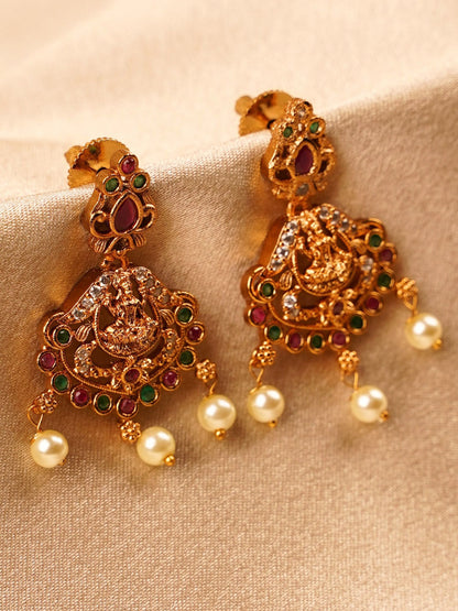 Lakshmi Navratna Pearl Temple Earrings