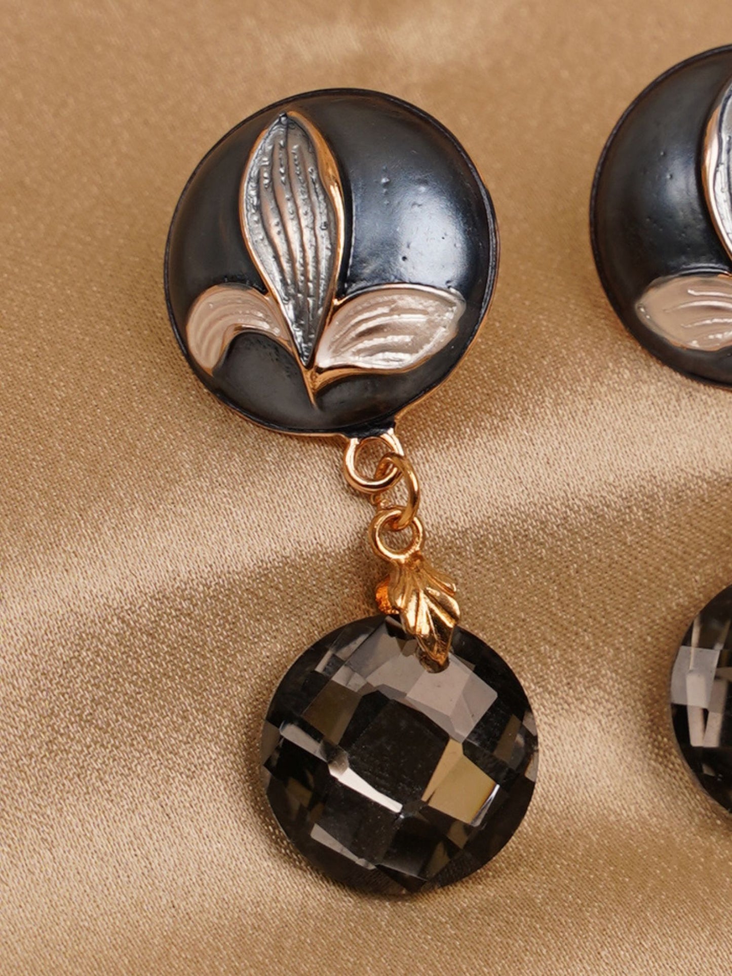 Noir Leaf Crystal Drop Earring