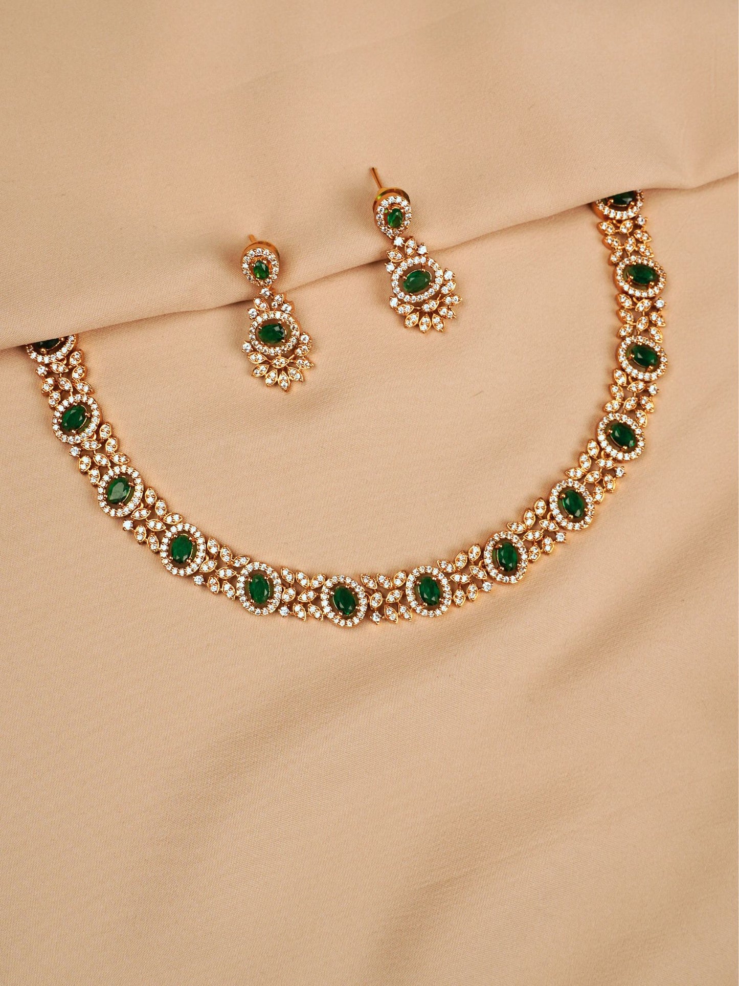 Green Gold Necklace Set with Earrings