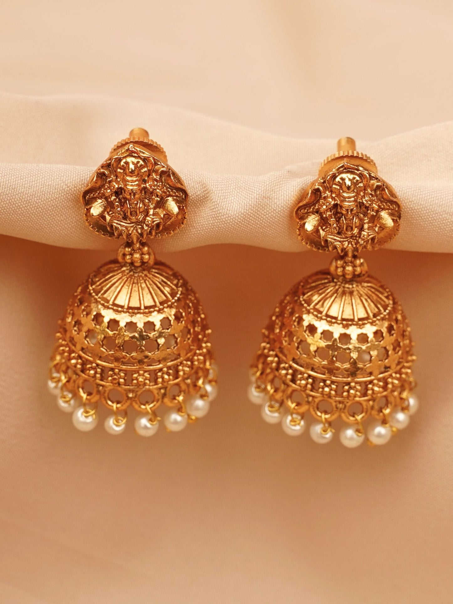 Lakshmi Pearl Temple Jhumkas