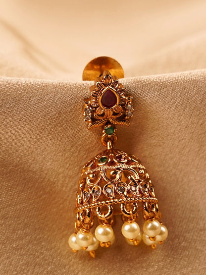 Antique Ruby Pearl Temple Jhumka