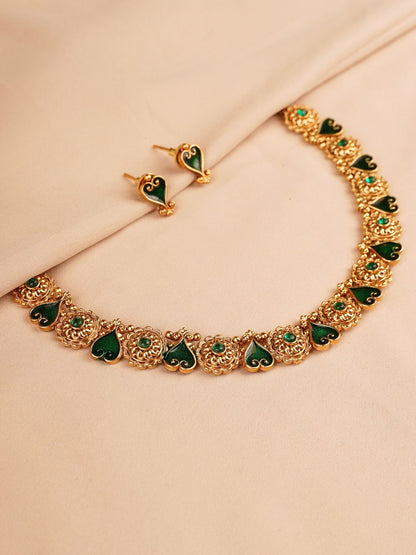 Emerald Green Enamel Temple Necklace Set