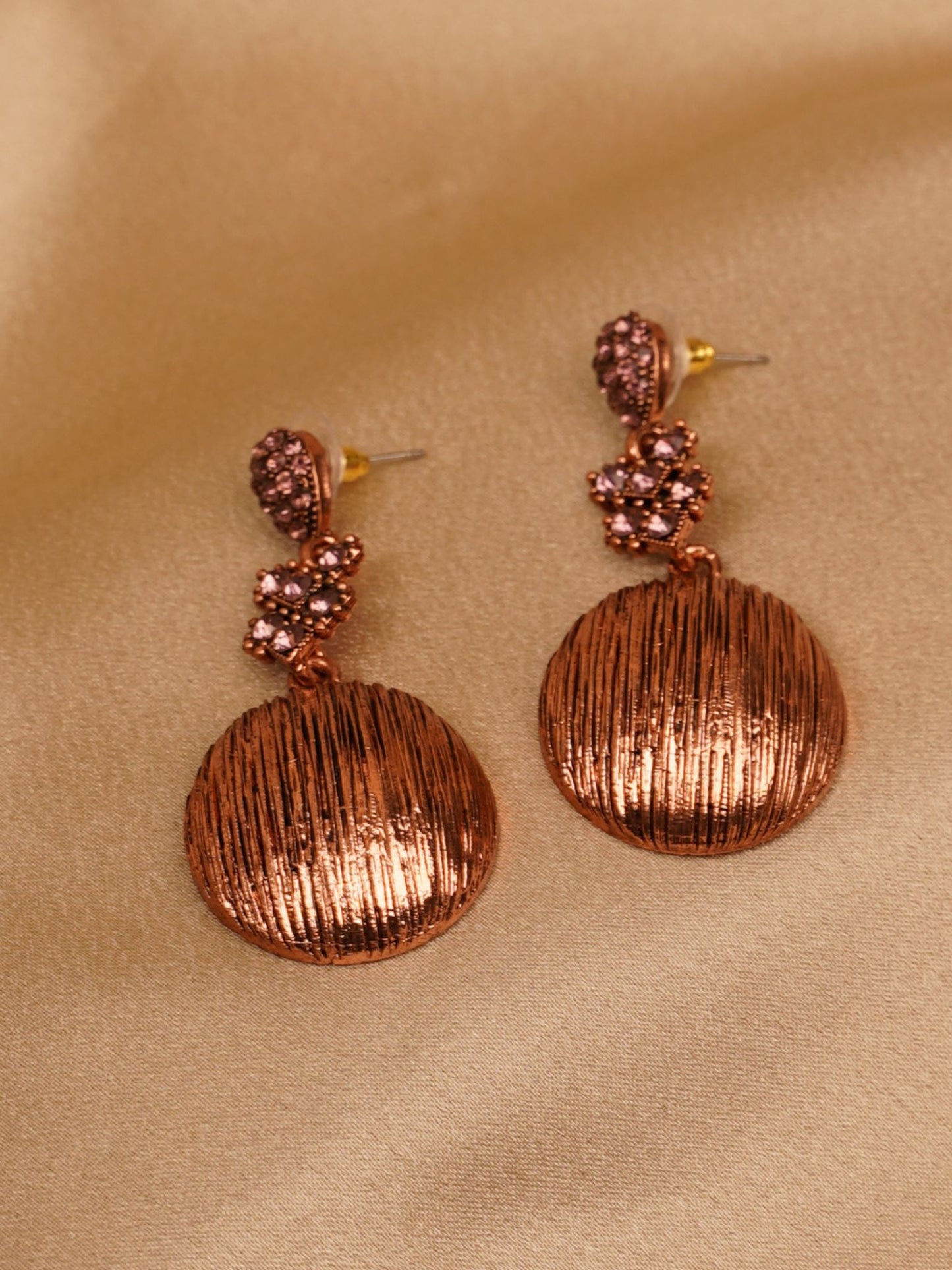 Copper Bloom Disc Drop Earrings