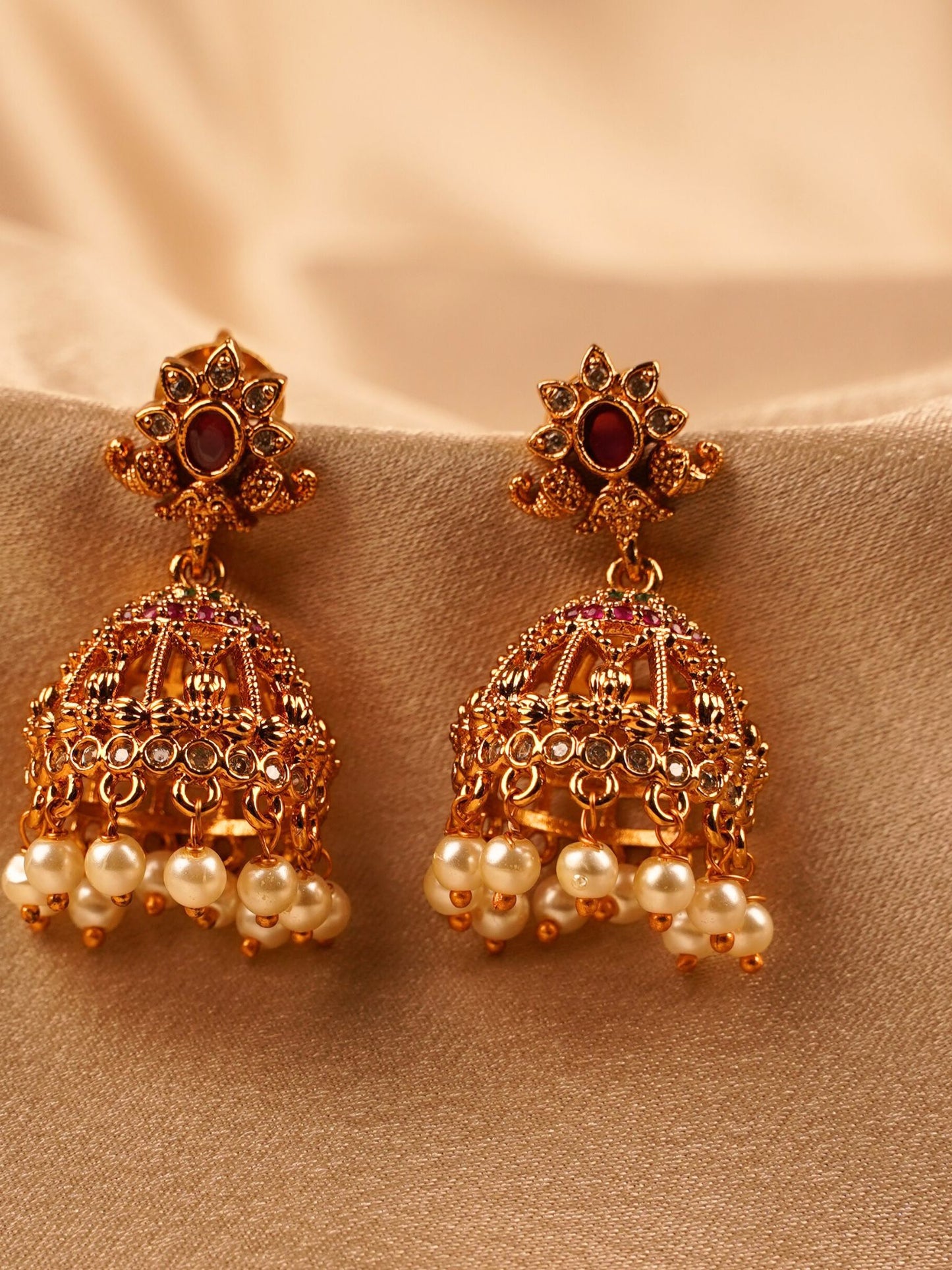Ruby Floral Temple Jhumka