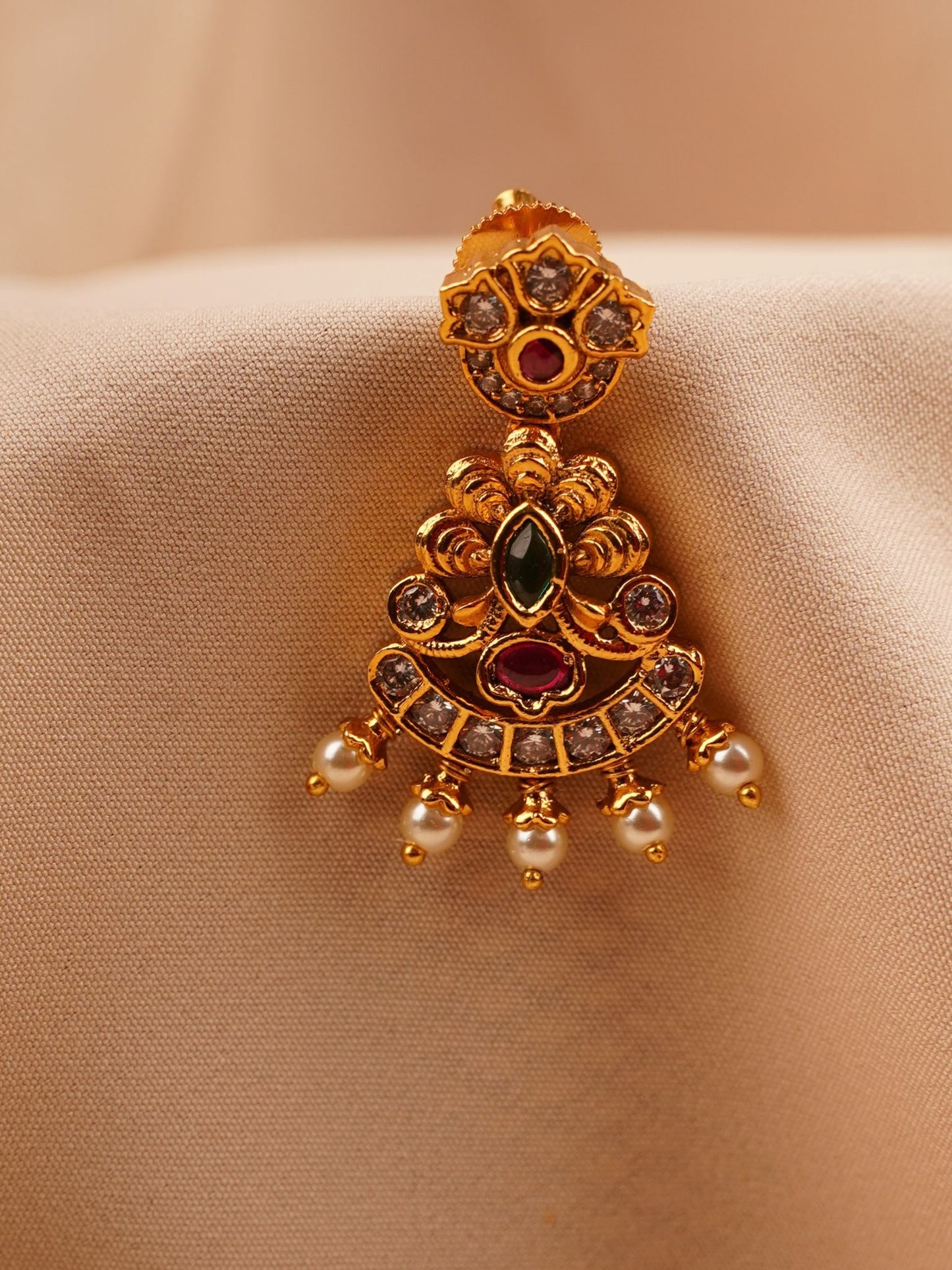 Ruby & Emerald Temple Jhumka Earrings