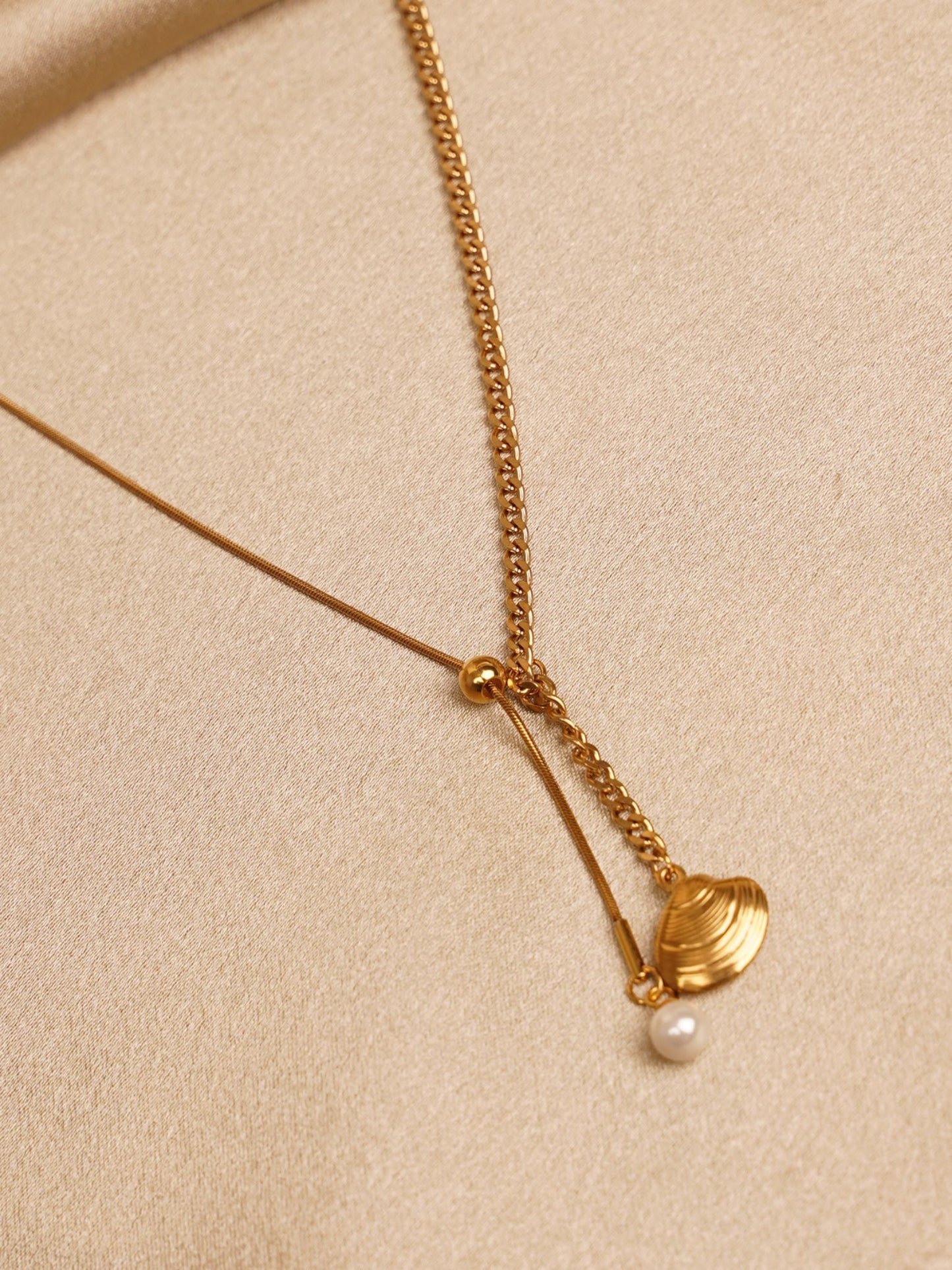 Golden Seashell Drop Necklace