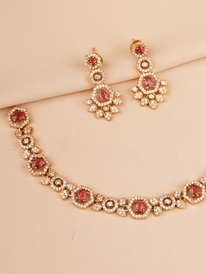 Red Stone & Crystal Elegant Necklace Set