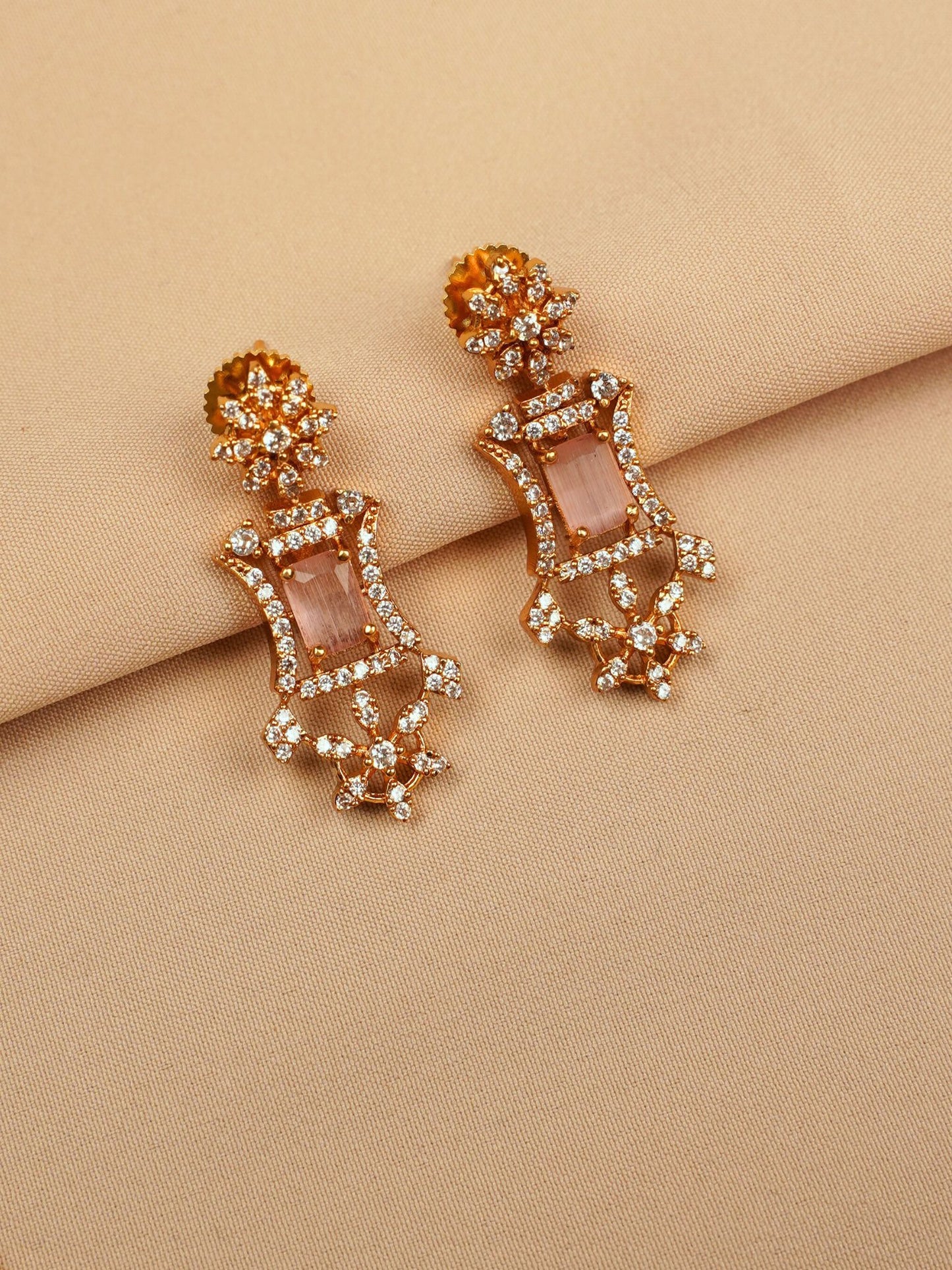 Blush Stone Necklace Set with Diamond Finish