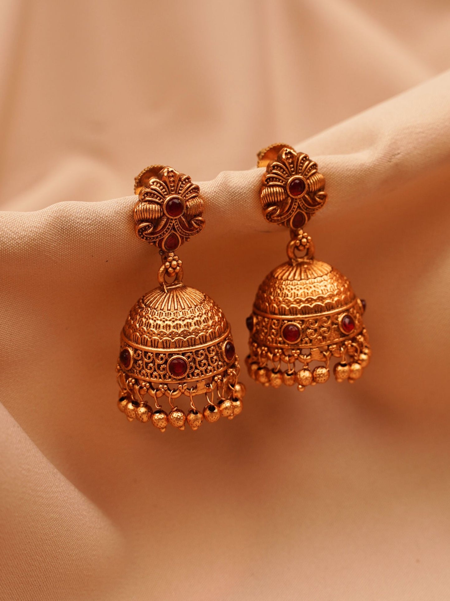 Ruby Floral Temple Jhumkas