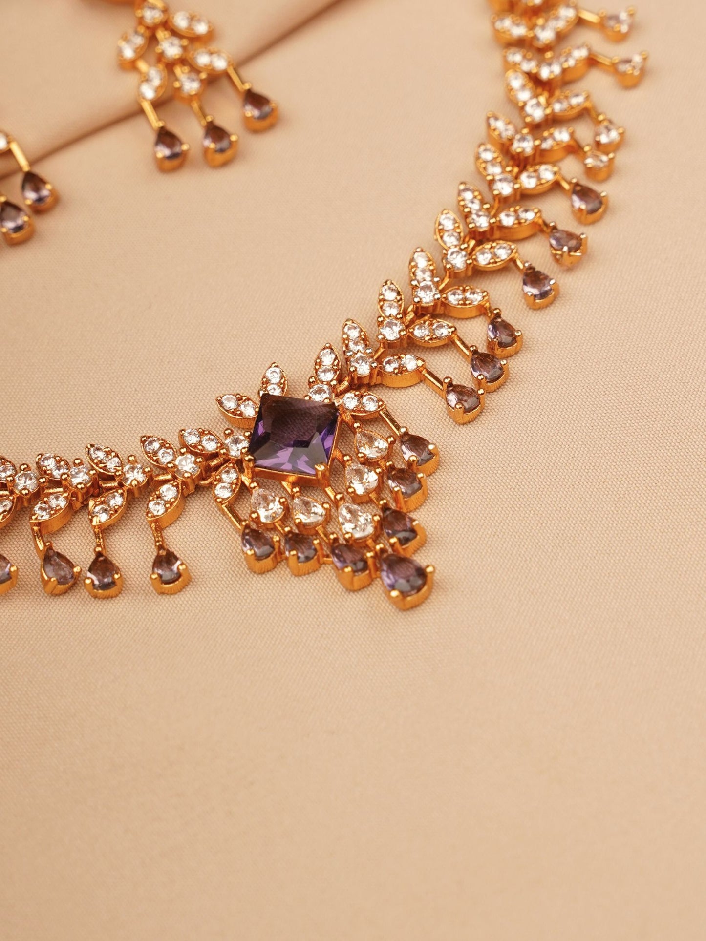 Ethereal Crystal Leaf-Chain Designer Necklace Set