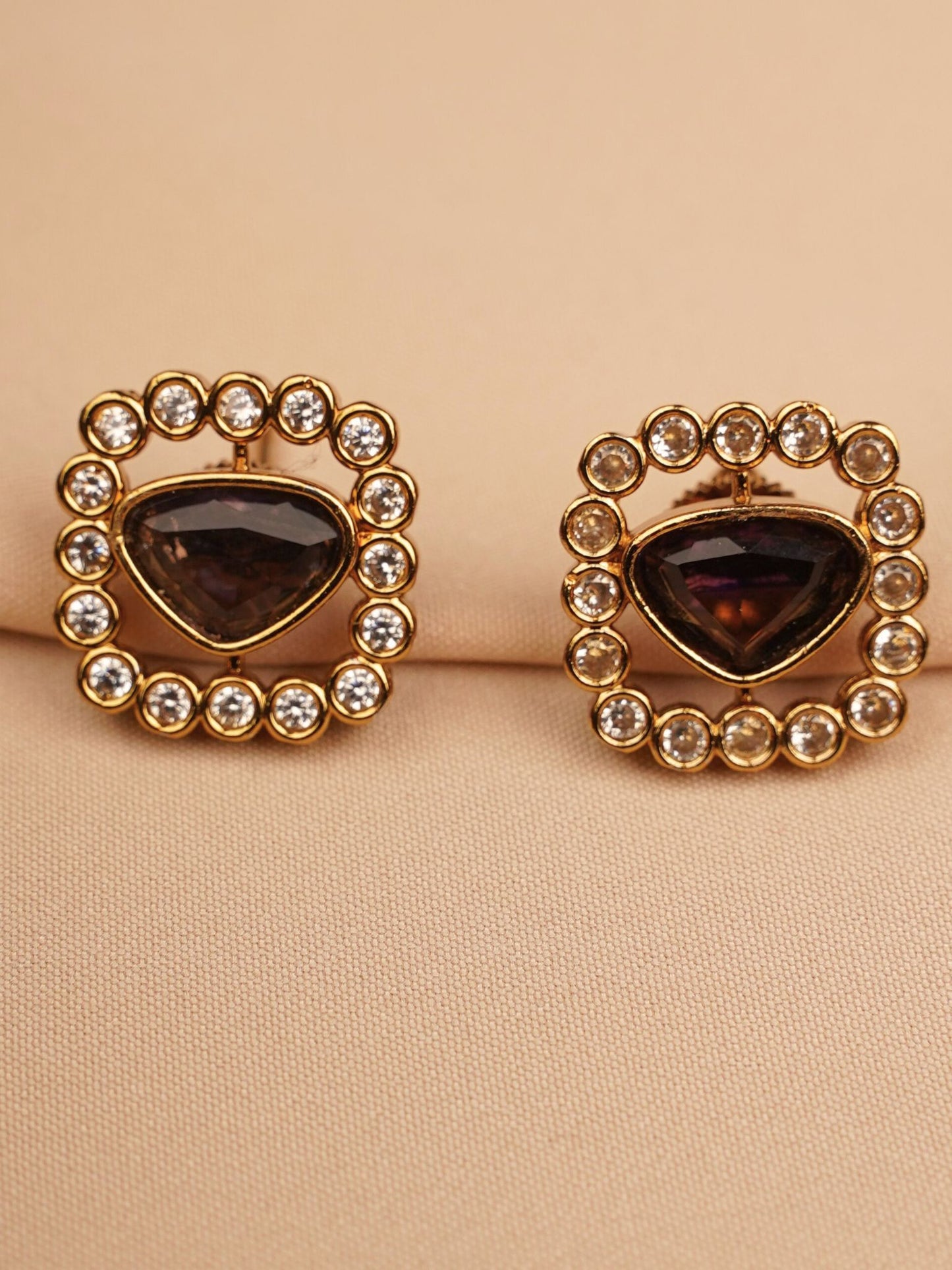 Royal Plum Multi-Layer Chain Necklace & Stud Earrings Set