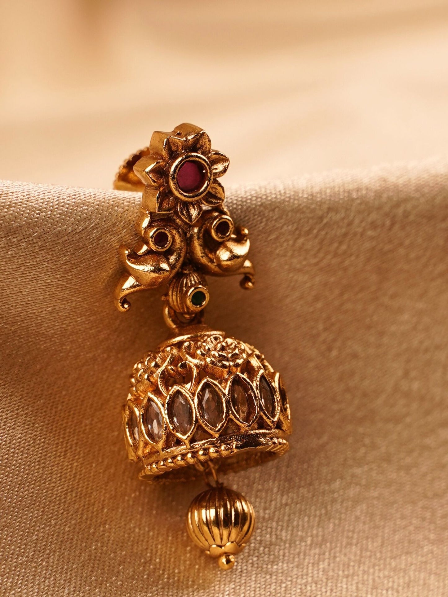 Antique Ruby Temple Dome Jhumka