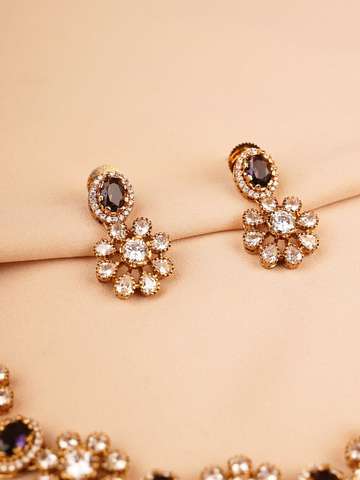 Purple & Crystal Floral Necklace Set