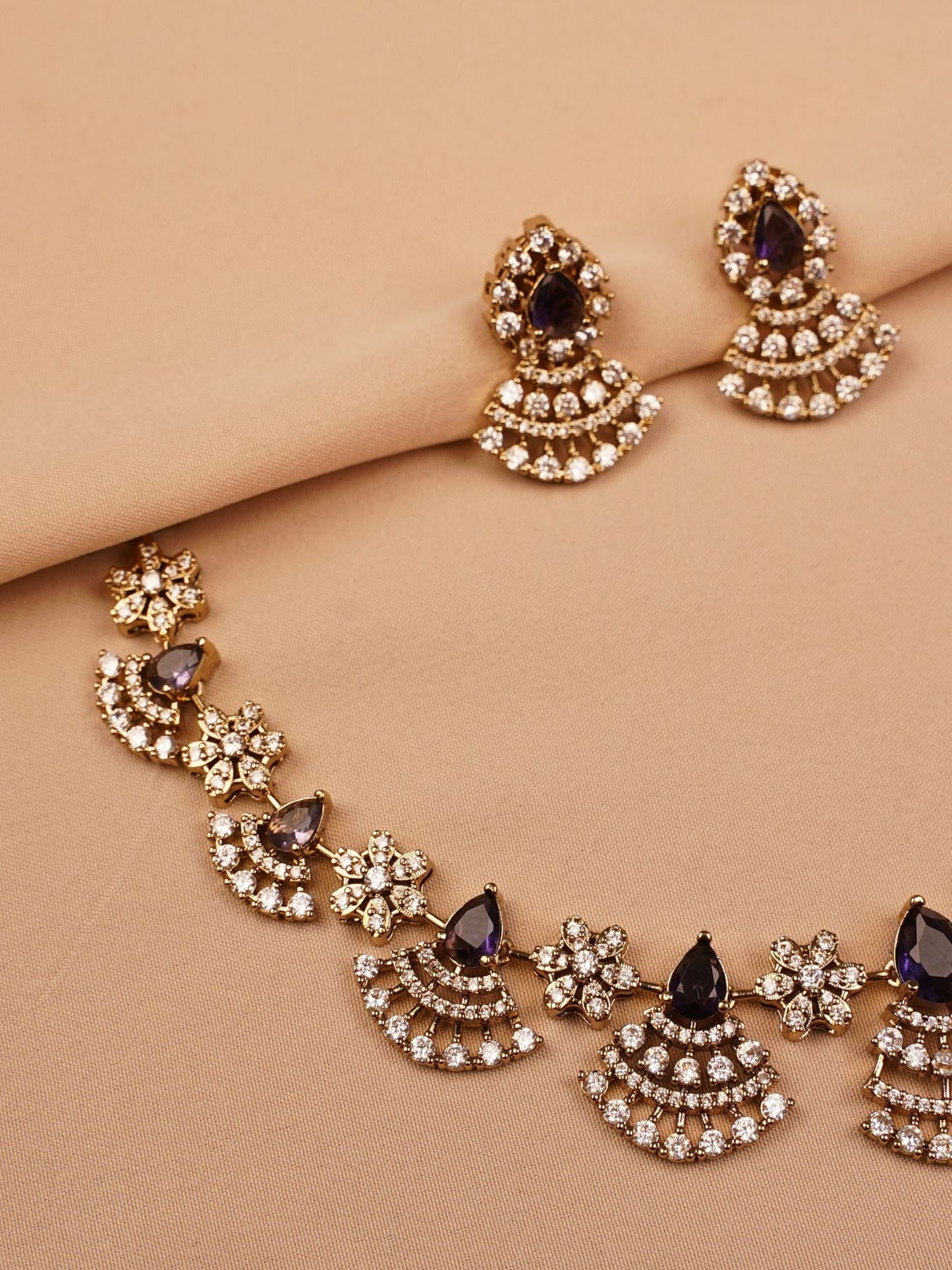Violet Crystal Floral Necklace Set