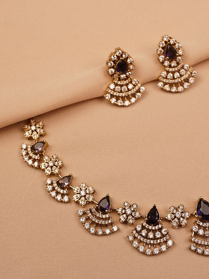 Violet Crystal Floral Necklace Set