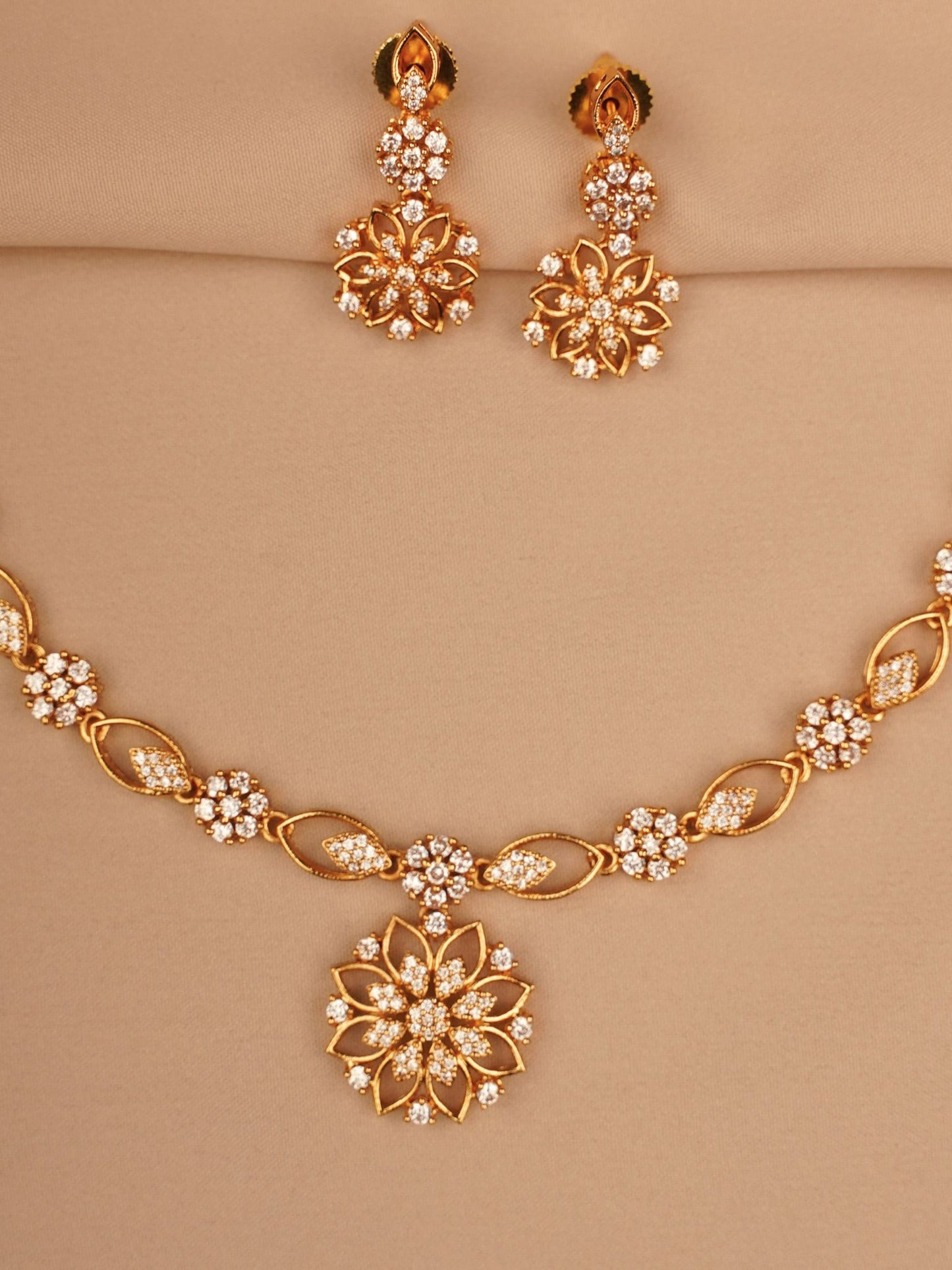 Golden Blossom Crystal Necklace & Earrings Set