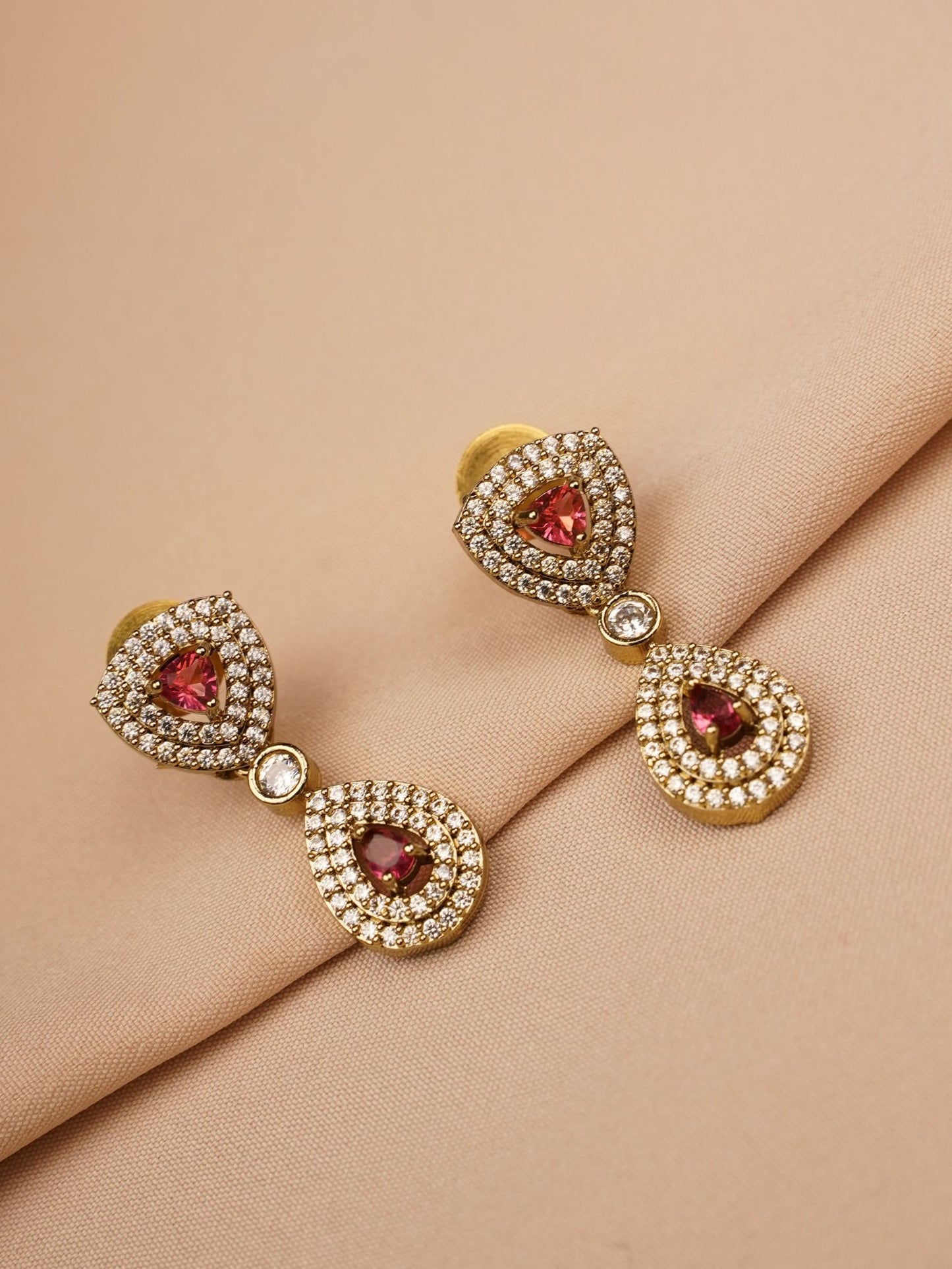 Regal Ruby Teardrop Necklace & Earrings Set