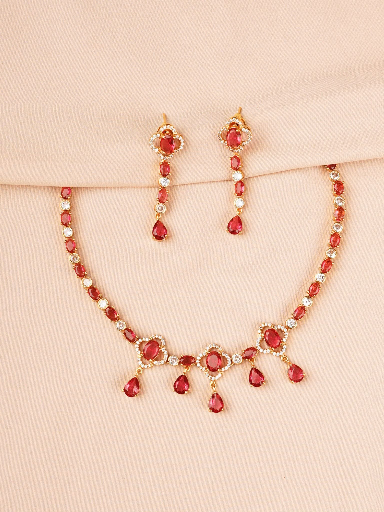 Ruby Red Crystal Drop Necklace Set