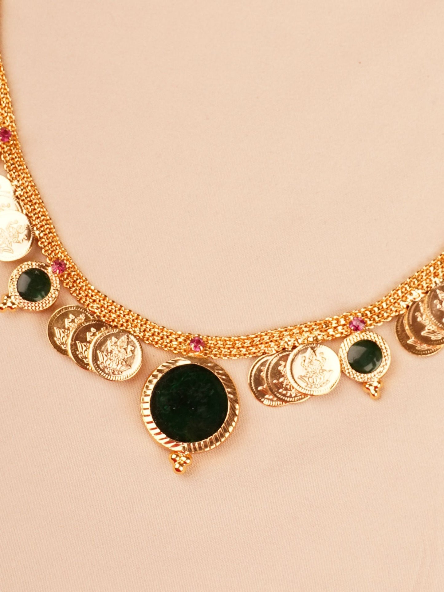 Lakshmi Coin & Emerald Accent Necklace