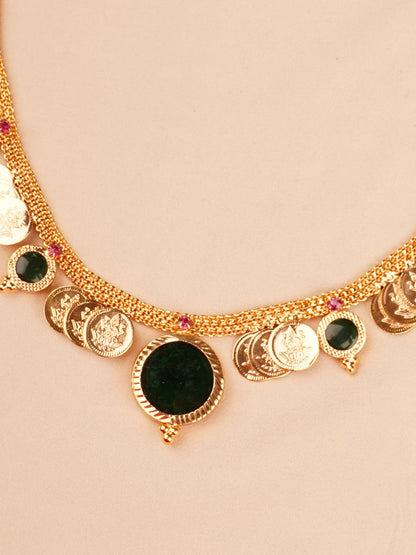 Lakshmi Coin & Emerald Accent Necklace